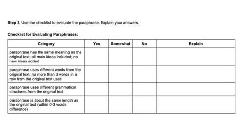 paraphrasing in english esl